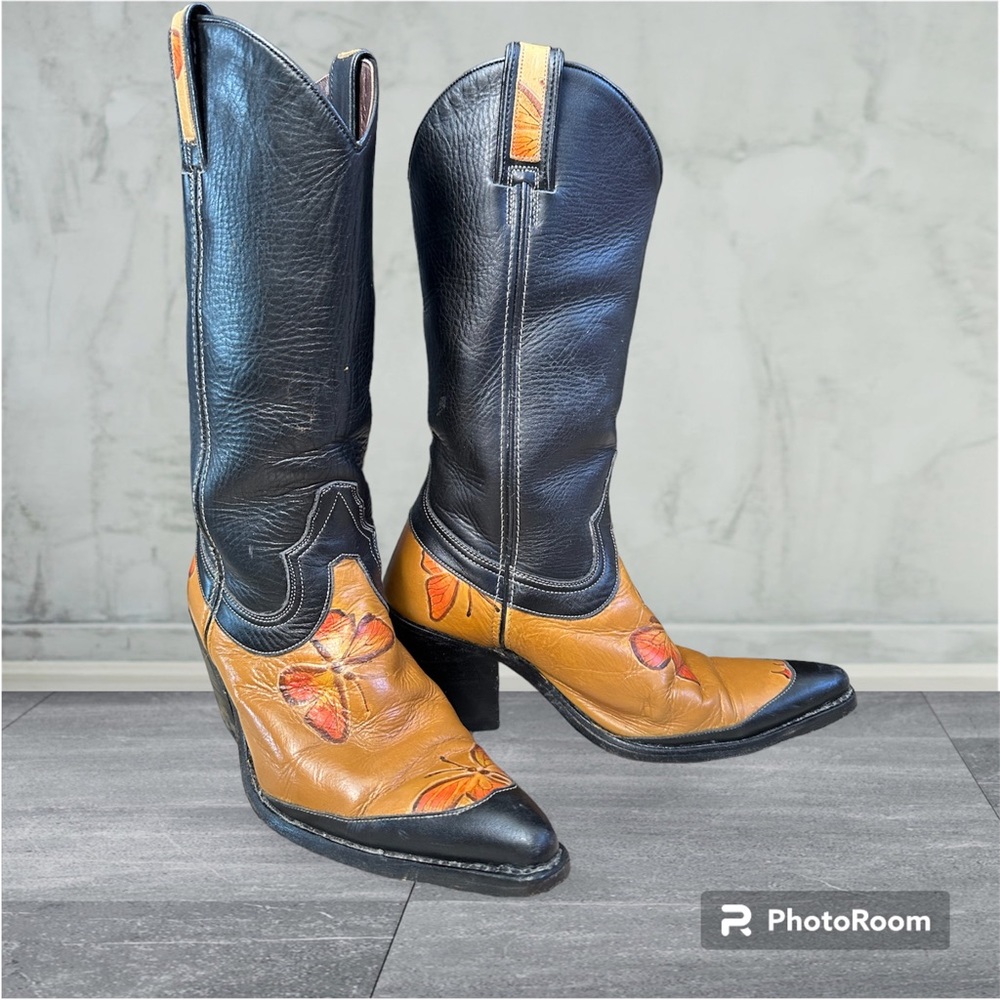 Stylish Black and Tan Heeled Boots